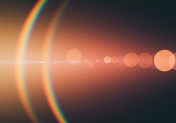 Abstract rainbow light leak background with cinematic grain and retro bokeh overlay