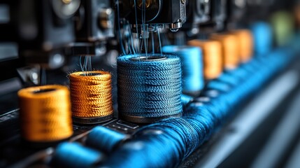 Industrial sewing machine with spools of thread