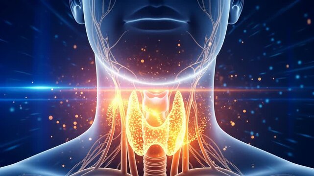 Detailed anatomical view of a healthy thyroid gland with surrounding glands