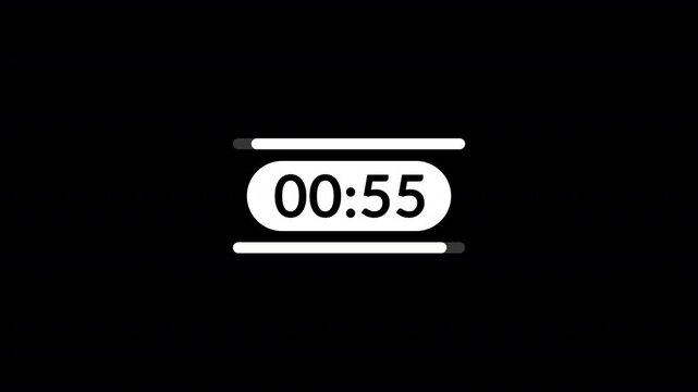 simple 1 minute countdown timer animation with bold numbers for overlay use in live events, classes, and workouts, 1 minute time limit, 1 minute time limit.