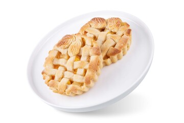 Peach tartlets in a plate on a white isolated background