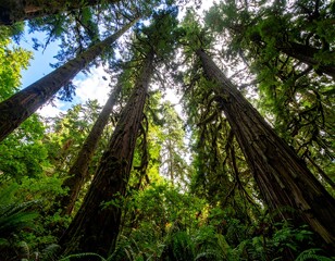 Obraz premium Lush forest canopy, towering trees (1)