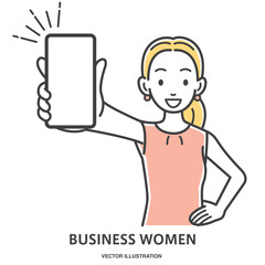 スマートフォンを見せびらかす若い女性