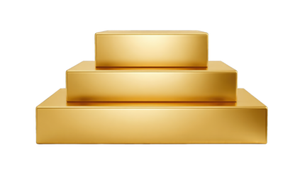 Three golden, tiered, rectangular blocks