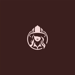 Female firefighter logo in simple minimalist silhouette style.