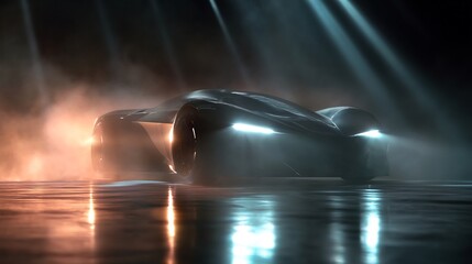 Fototapeta premium Futuristic Sports Car Night Drive Concept.