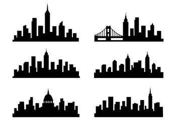Naklejka premium Collection of diverse city skyline silhouettes with iconic landmarks silhouette