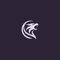 Abstract wolf roaring logo in strong minimalist line silhouette.