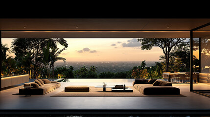 Fototapeta premium Modern open-plan home with infinity pool and panoramic views