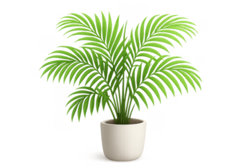Parlour Palm Growing in White Pot on Transparent Background