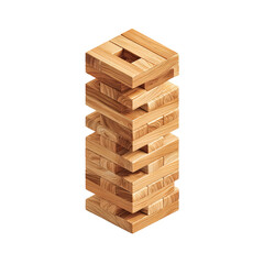 wooden jenga tower in isometric view
