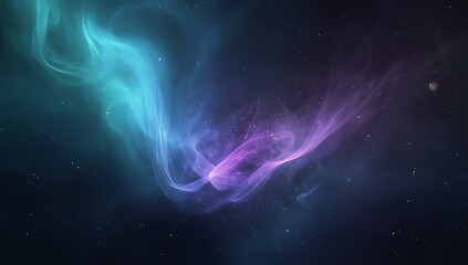 Naklejka premium Cosmic Nebula Swirls of Turquoise and Purple Glow in the Vastness of Space