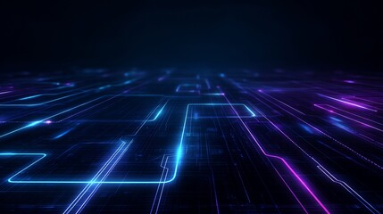 Futuristic Tech Background with Neon Lines, Digital, and Abstract.