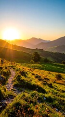 Fototapeta premium Scenic mountain vista at sunset (1)