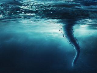 Naklejka premium Underwater tornado forming in deep ocean during storm