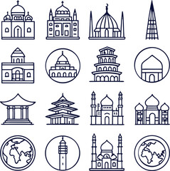 A versatile collection of twenty distinct cultural icons presented in a clean vector format suitable for diverse design applications and branding projects