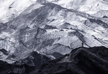 black and white landscape at Sólheimajökull Glacier in Iceland