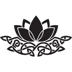 Lotus flower with celtic knot design isolated on white background, a symbol of yoga, meditation, and spiritual growth with artistic flair