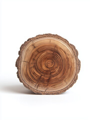 Obraz premium Cross section of tree trunk showing growth rings on white background