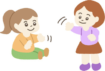 서로 인사를 주고 받는 귀여운 어린이 일러스트레이션