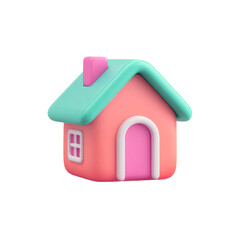 Little cute 3d house isolated on a transparent background, 3d sticker clipart