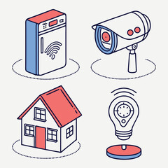 Modern smart home electronics icon set featuring fifteen distinct icons for digital applications and user interfaces