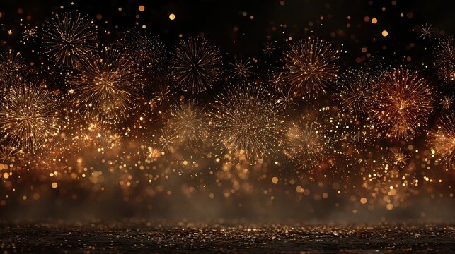 Golden fireworks illuminate the night sky during a festive celebration like new year's eve or independence day