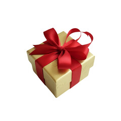 Obraz premium Gold gift box with red ribbon and bow on black background