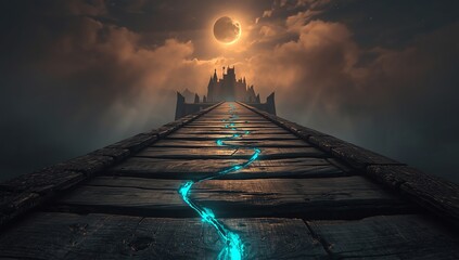Mystical Path to the Eclipsed Castle A Digital Fantasy Artwork