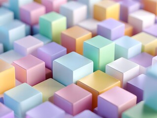 Obraz premium Abstract geometric 3d cubes arranged in a gradient pastel background, captured in a high-resolution, professional background. Perfect for geometric & minimal patterns applications.