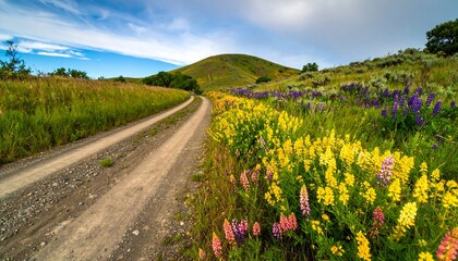 Naklejka premium Country road through wildflowers (2)