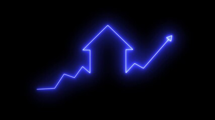 Neon Red House Growth Arrow icon. Real Estate Business Concept. - Powered by Adobe