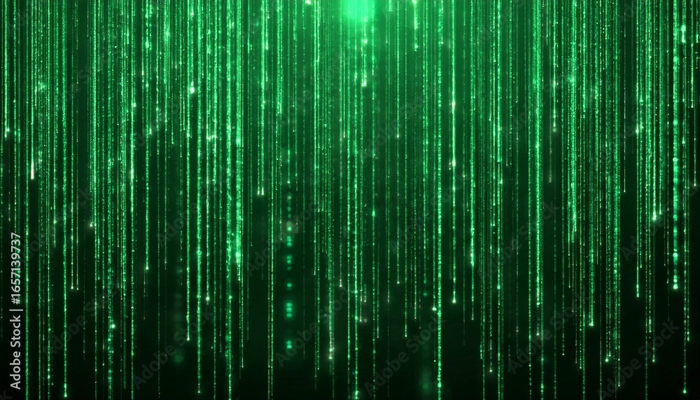 Wall mural green matrix effect digital rain falling data stream background