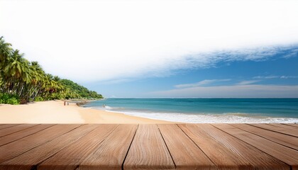 Fototapeta premium empty table and beach scene isolated on white background