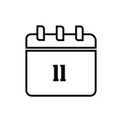 Simple line art icon of a calendar page with number eleven
