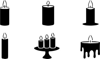 Candle Icons Set – Silhouette Vector Collection of black silhouette candle icons in different styles
