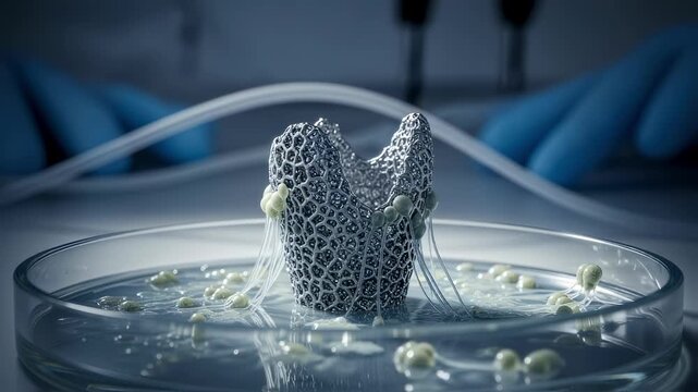 Highresolution image of microstructure development inside titanium implant produced by additive manufacturing in a specialized cell environment.