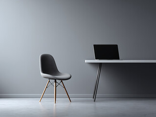 Fototapeta premium Modern design laptop on minimalist table with simple stylish background