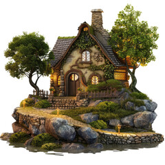 Fototapeta premium Charming cottage nestled on a rock island