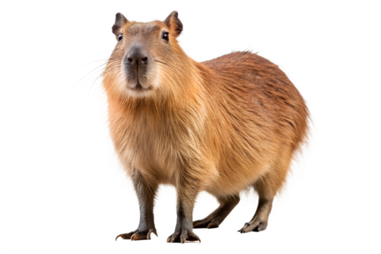 A cute capybara, the worlds largest rodent, standing and looking at the camera, isolated on transparent background - Powered by Adobe