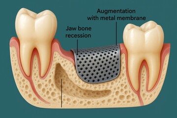 Regenerating lost jaw bone using a guided bone regeneration procedure involving a metal membrane to augment the bone structure and support dental implants
