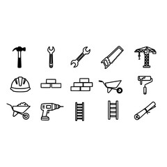 Obraz premium Construction tools building equipment industry architecture engineering and renovation icons set vector design