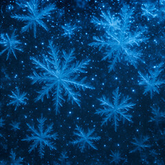 Macro photo of ice crystals with blue light that looks like stars.