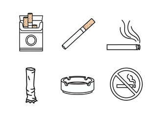 Cigarette Elements Showing Smoking Hazards and No Smoking Icon Graphic