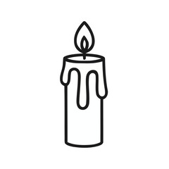 Burning Candle with Wax Drips in a Simple Line Drawing Style