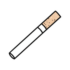 Single lighted cigarette with white filter on a plain surface