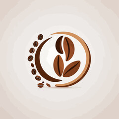 Stylized coffee bean logo with a circular design on a light background, featuring various brown coffee beans.
