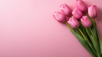 Fototapeta premium Beautiful Pink Tulips on Pink Background for Spring and Floral Designs