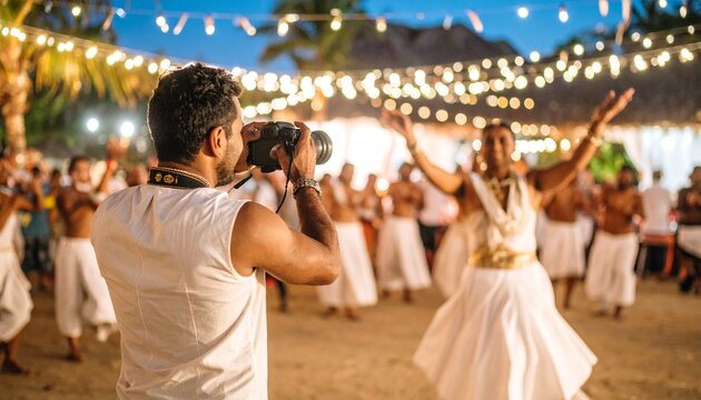 Photographer Captures Traditional Dance Performance at Tropical Beach Celebration - Powered by Adobe