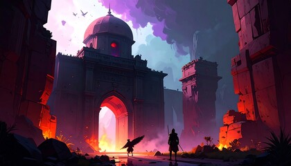Ruined archway, vibrant colors